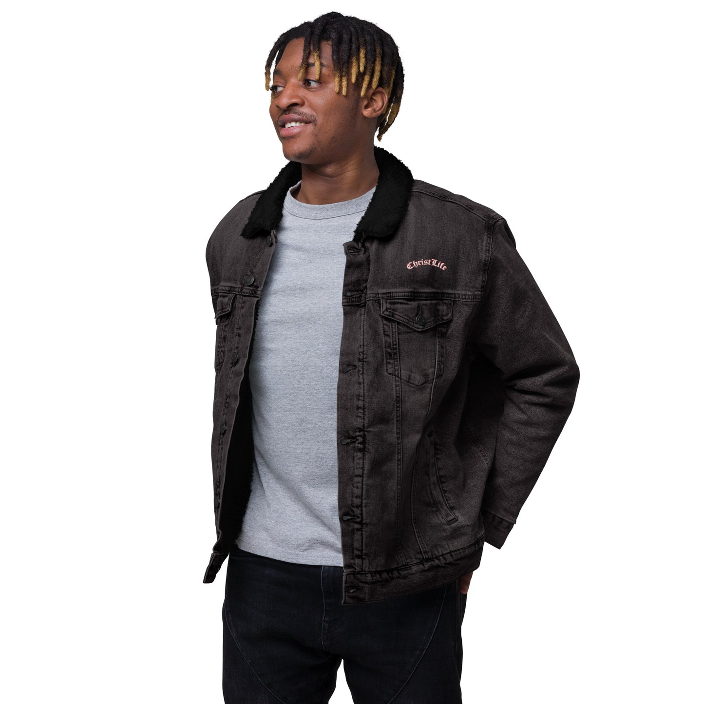 Unisex Christ Life denim sherpa jacket