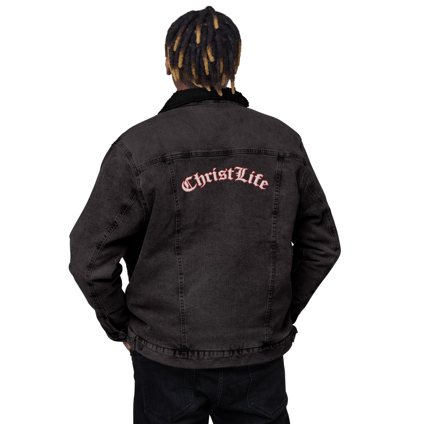 Unisex Christ Life denim sherpa jacket