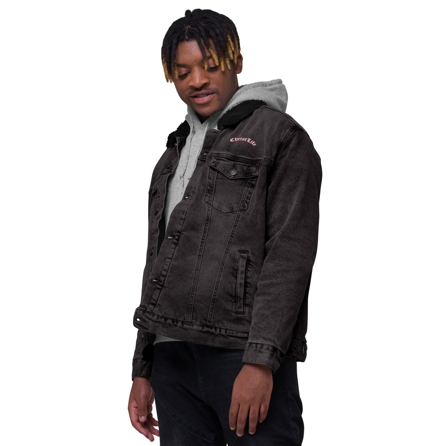 Unisex Christ Life denim sherpa jacket